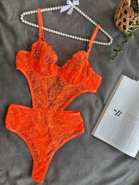 Body en dentelle- Orange  FLORALE