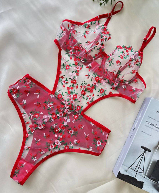 Body lingerie Rouge Fleuri - Passion et Raffinement